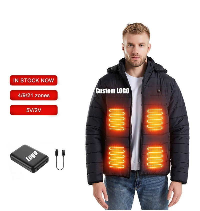 Beheizte Daunenjacke für den Winter, wiederaufladbarer Akku, USB, elektrisch beheizt, Smart-Jacke mit Kapuze | M09 