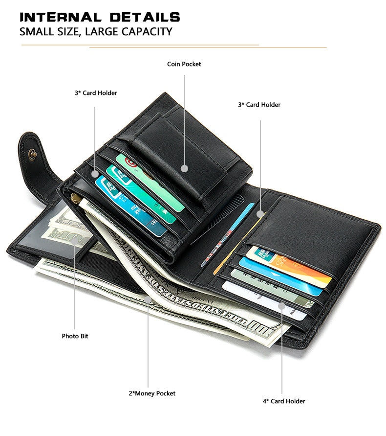 Antimagnetische RFID-blockierende Echtleder-Geldbörse für Herren, schmales Kartenetui und Geldbörse | 1131 