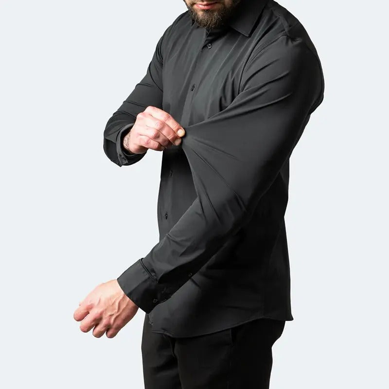 Herren Langarm Business Casual Stretchhemd Einfarbig Schlank Bügelfrei Stretch Hemden 