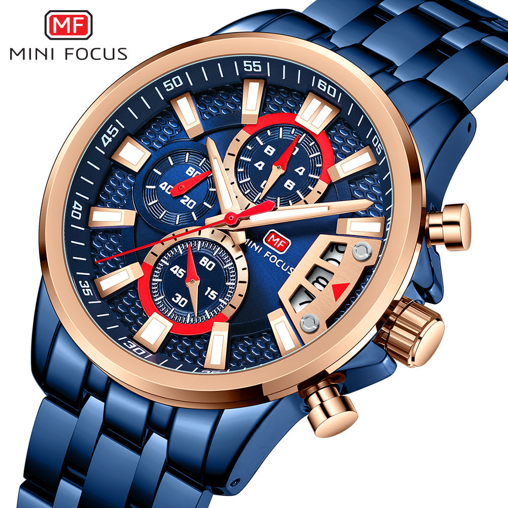 Herren Edelstahl Uhren Chronograph Uhr Luxus Leuchtende Quarz Armbanduhr | MF0352G 