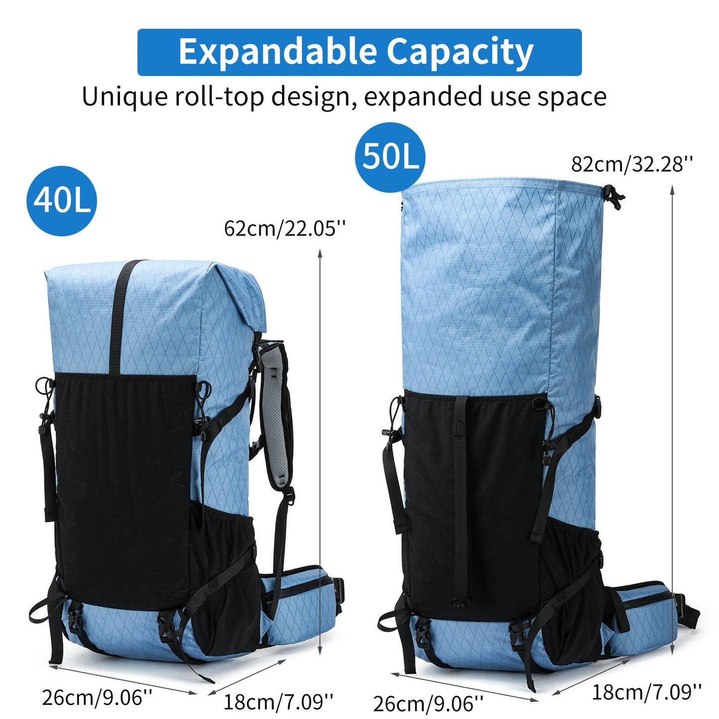 Royal Mountain 40L+10 Roll-Top Rucksack – Erweiterbarer Wanderrucksack UK | 1316 