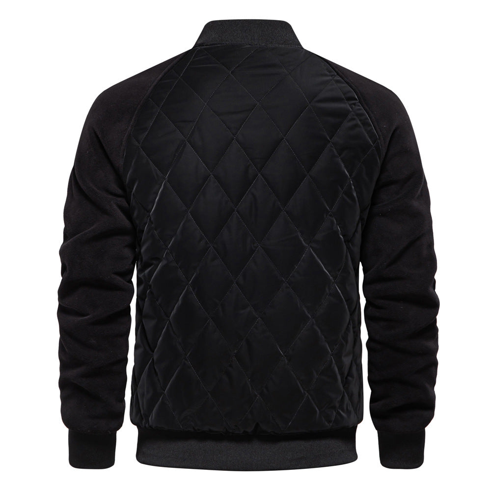 Stylish Men's Fleece-Lined Quilted Jacket with Double Pockets & Raglan Sleeves – Perfect Casual Top | JK812