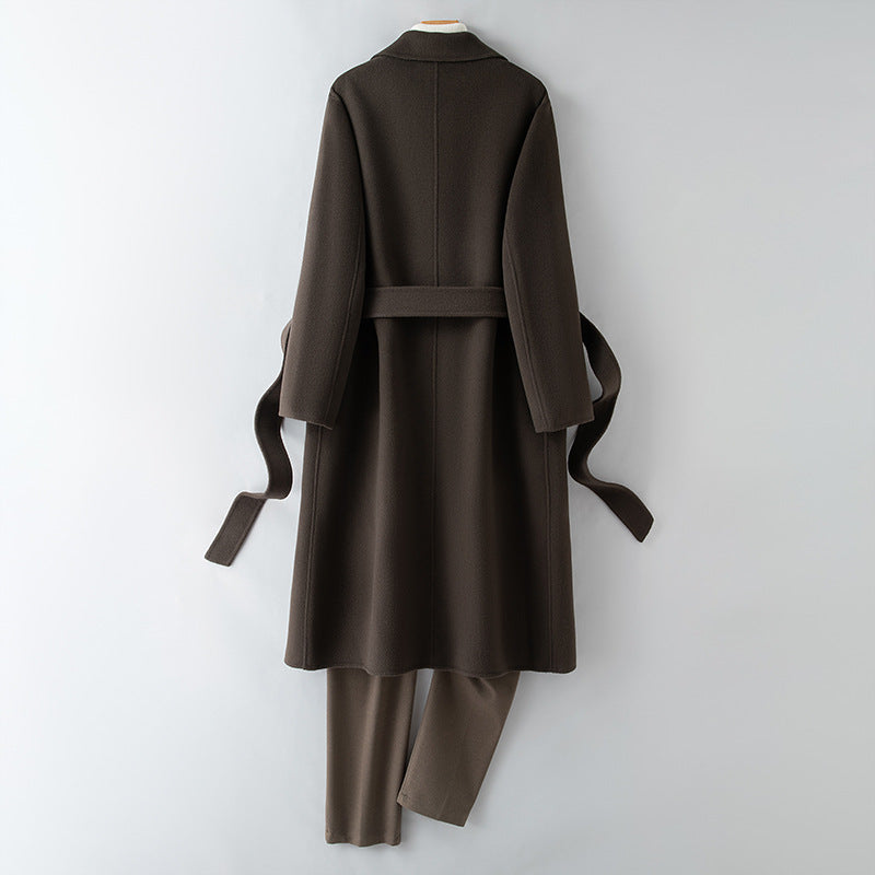 100% Wool Long Trench Coat with Belt | Men’s Knee-Length Double-Faced Wool Overcoat | Premium Winter Outerwear Trench coat