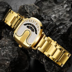 BESTWIN Men‘s Gold U-Shape Digital Chronograph Watch | Fashion Oval Dress Timepiece with Stainless Steel Bracelet | 988