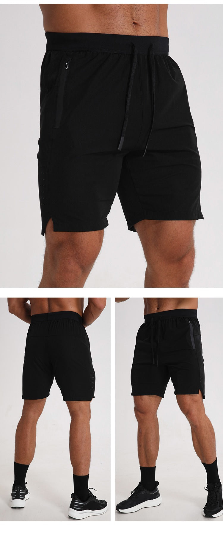 Herren Laufshorts Reißverschlusstaschen Seitlich geteilte Workout Atmungsaktive Gym Shorts | K04 