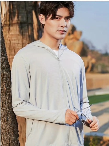 Leichter UV-Sonnenhoodie für Herren – Eisseide, schnelltrocknend und atmungsaktiv für den Sommer – Sportbekleidung zum Angeln, Radfahren und Wandern | 1999