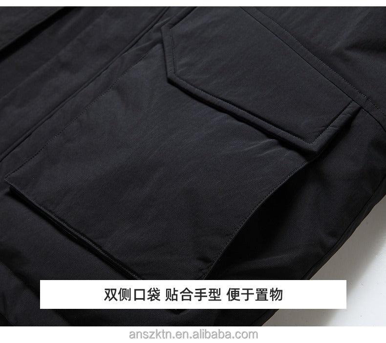 Kurze Herren-Daunenjacke – Wasserdichter weißer Entendaunenmantel mit Revers | L23 