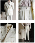 Hochwertiger zweiteiliger Slim Fit Zweireiher Anzug Einfarbig Steigendes Revers Doppelschlitze für Herren | S01 