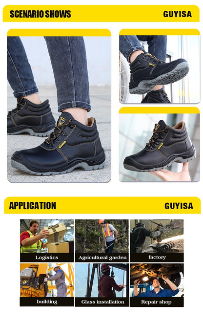 Chaussures de sécurité de travail antidérapantes de haute qualité, bottes de sécurité imperméables en cuir avec embout en acier | 1088 