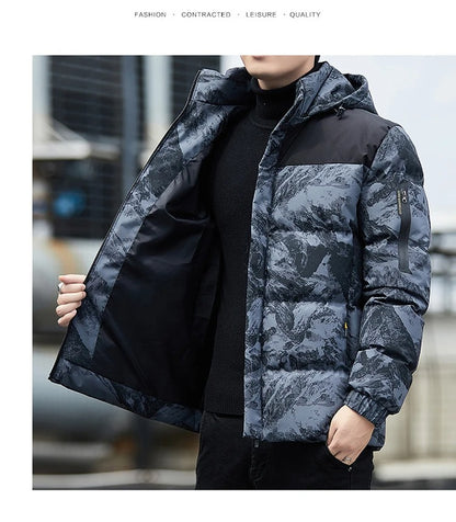 Men's Down Jacket Hooded Camouflage Casual Coat Thickened Winter Parkas Overcoat | 2308