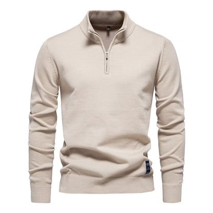 Men's Quarter-Zip Cotton Pullover Sweater – Solid Knit Mock Neck Polo | ZSW-03