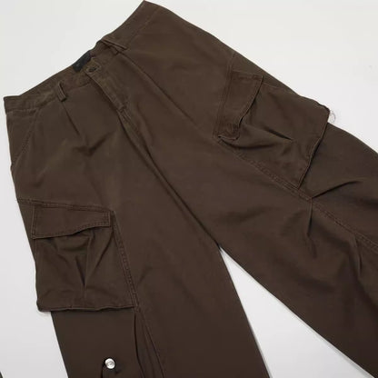 11KN Men's & Women's Cargo Pants | American Retro High-Street Wide-Leg Joggers | Multi-Pocket Loose Fit Trousers | KJ6282