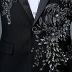 Herrenanzug, 2-teilig, formell, bestickt, elegant, mit blinkenden Pailletten, Kristallen, Blazer, Mantel, Abschlussball, Party, Smoking, Kostüm, Hochzeitsoutfit 