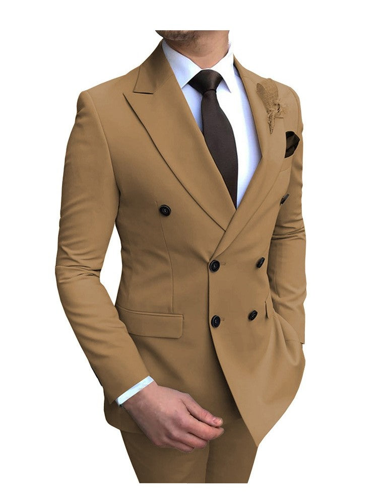 2-teiliger Herrenanzug, zweireihig, Revers, flach, Smart Fit, leger, Smoking, Hochzeits- und Eventanzüge (Blazer + Hose) | 9/7 