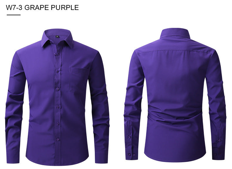 Herren Elastizität Formelles Hemd Langarm Hochzeit Slim Fit Bügelfreie Hemden Top | W7 