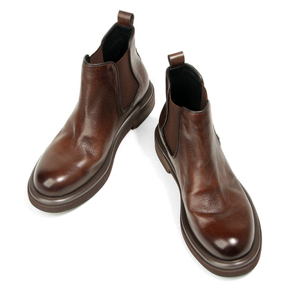 TELUOLU Men's Chelsea Boots | Premium Leather High-Top Boots | Chunky Sole British Retro Ankle Boots | 603-1