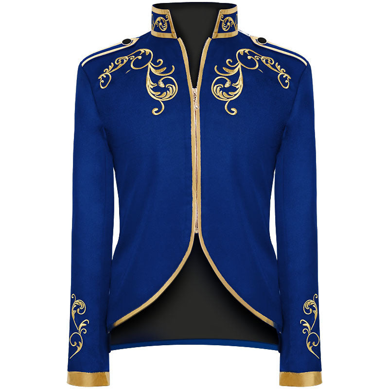 Medieval Royal Prince Jacket | Gold Embroidered Stand Collar Coat | Halloween Noble Cosplay Costume for Men & Women