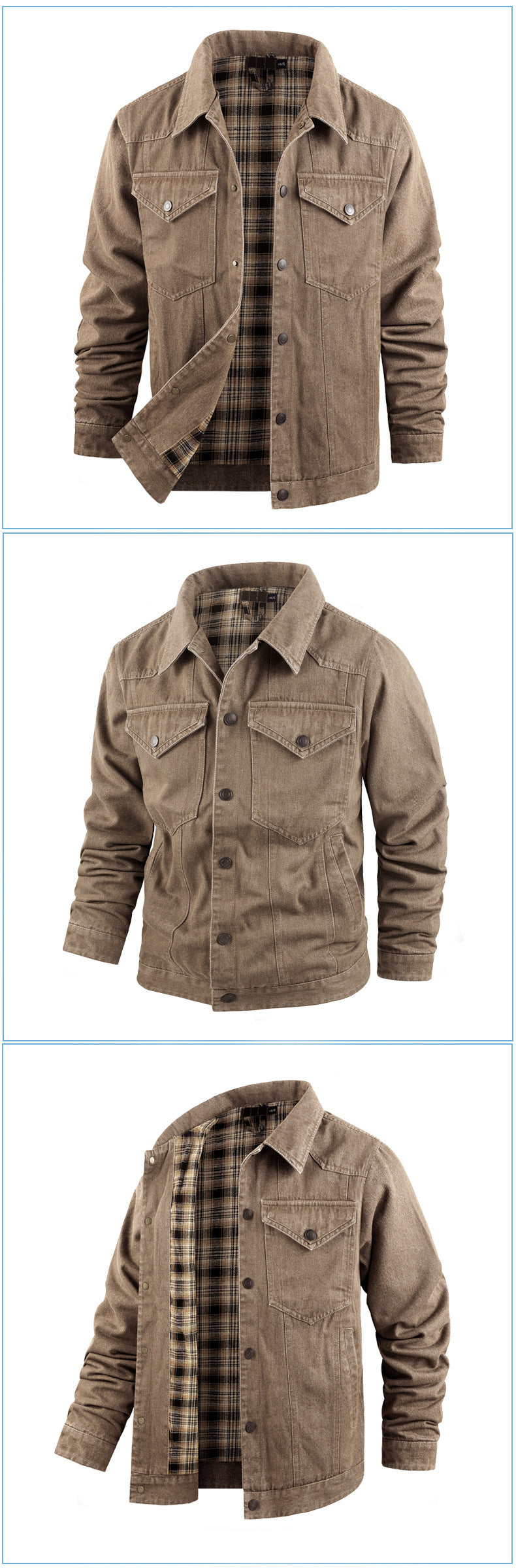 Herren-Truckerjacke im Western-Karo-Flanell-Stil in großer Größe, lässige Jeans-Oberbekleidungsjacke | 3270 