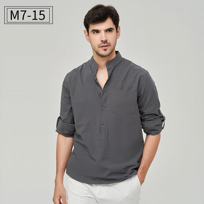 Chemise Henry à boutons solides pour homme, style classique et formel, style polyvalent | M7 