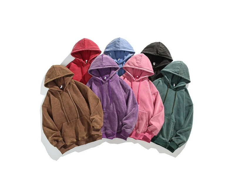 Unisex Heavy French Terry Bonded Fleece Hoodie Dicker Vintage Distressed Washed Pullover | A042-23XW99282 