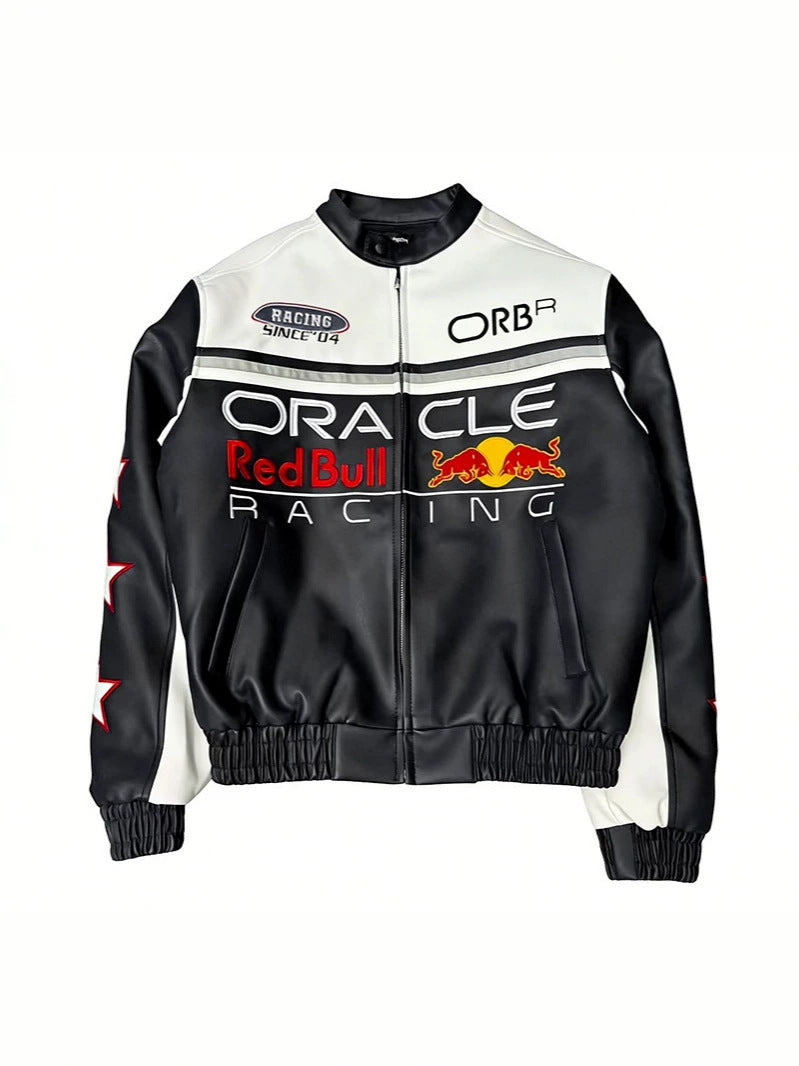 Polaris F1 Racing Jacket | Full Embroidered Premium PU Leather Coat | Unisex Moto Streetwear for Autumn & Winter