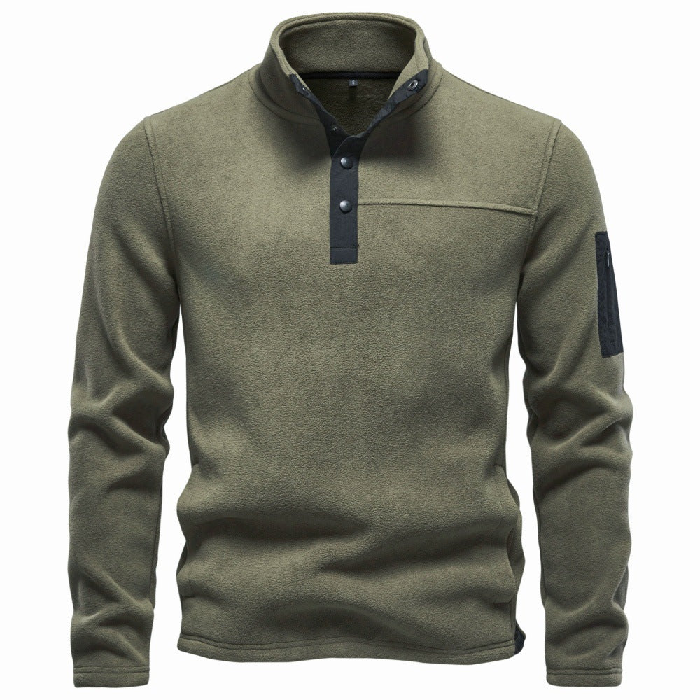 Men's Fleece-Lined Thermal Sweatshirt 2026 Autumn Outdoor Pullover Warm Sherpa Soft Top with Stand Collar