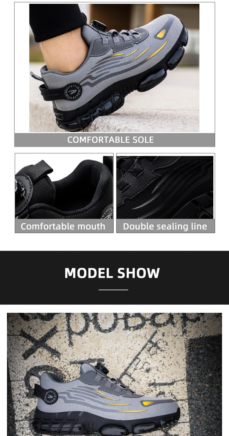 Leichte Sicherheitsschuhe mit Stahlkappe für Herren, Arbeitssneaker, gedrehter Knopf, leicht zu tragen, Baustiefel, atmungsaktive Sportschuhe 