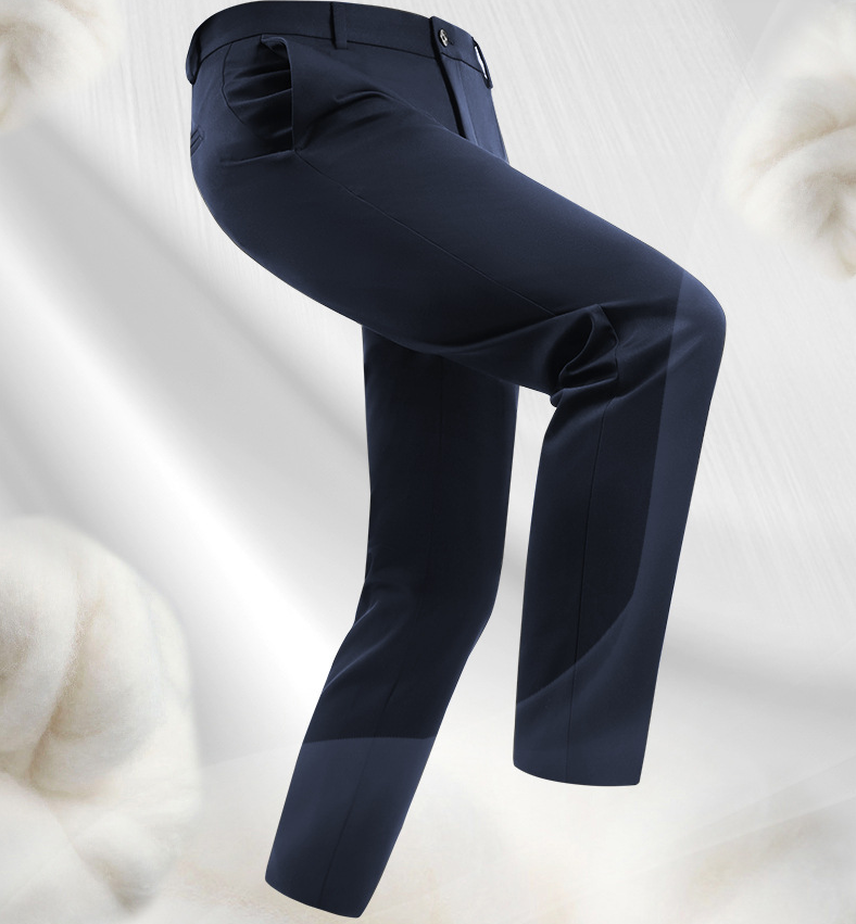 LUOHAO Men's 100% Wool Dress Trousers | Machine-Washable Business Suit Pants | Premium Straight Fit Office Trousers | LKM9901