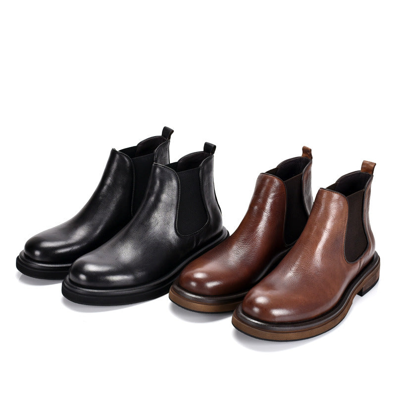 TELUOLU Men's Chelsea Boots | Genuine Leather High-Top Chukka Boots | British Retro Chunky Heel Ankle Boots | T93703