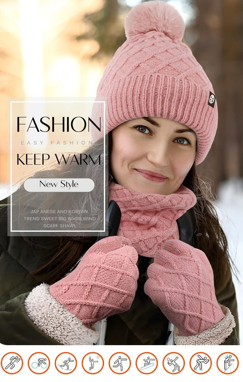 Wintermütze, Mütze, Schal, Handschuhe, Unisex, Winterwärmer, Fleece-gefüttert, Strickmütze, Schal, Handschuhe, Set | 121620 