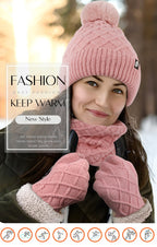 Wintermütze, Mütze, Schal, Handschuhe, Unisex, Winterwärmer, Fleece-gefüttert, Strickmütze, Schal, Handschuhe, Set | 121620 