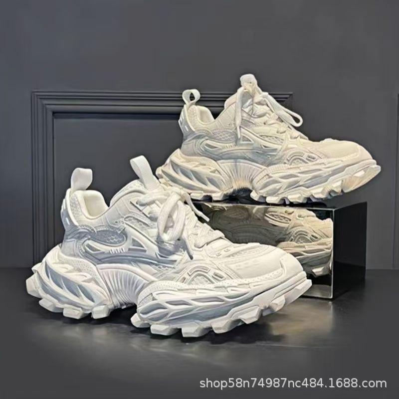 Men's Genuine Leather Height-Increasing Dad Sneakers 2026 Chunky Mesh & Leather Casual Shoes with Elevated Sole