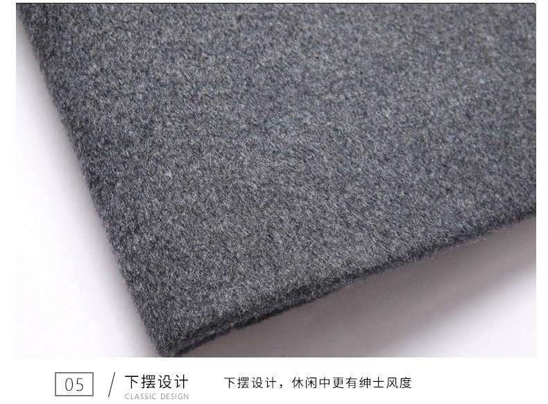 Herren Wolljacke mit abnehmbarer Kapuze, winddicht, mittellanger Mantel, lässiger, dicker Trenchcoat | 1909-3 