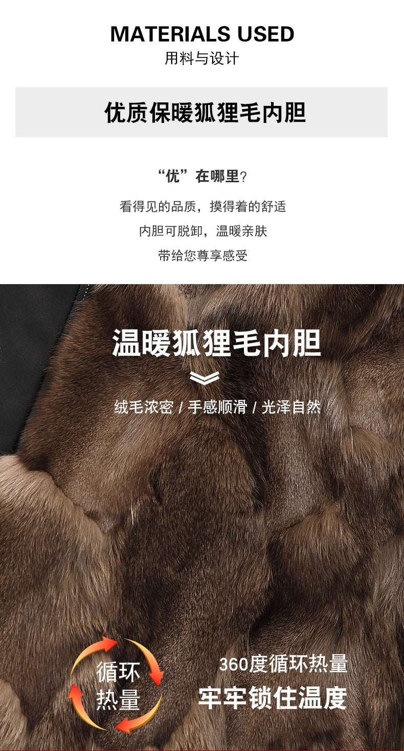 Echter Premium-Fuchspelz, warme Parka-Jacke mit Kapuze, echtes Nerzpelz-Futter, Mantel | 209 