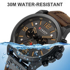 Herren Lederuhr Chronograph Armbanduhr Business Quarz Kalender Militäruhr | 8314 