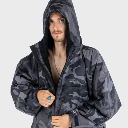 Warm Waterproof Swim Parka Oversized Hooded Changing Robe Sherpa Liner Swimming Coat Dry Surf Poncho |