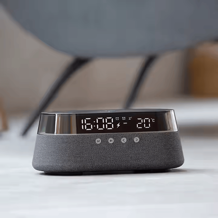 Bedside Alarm Clock Radio with Wireless Charging & Night Light Modern All-in-One Design | S39W