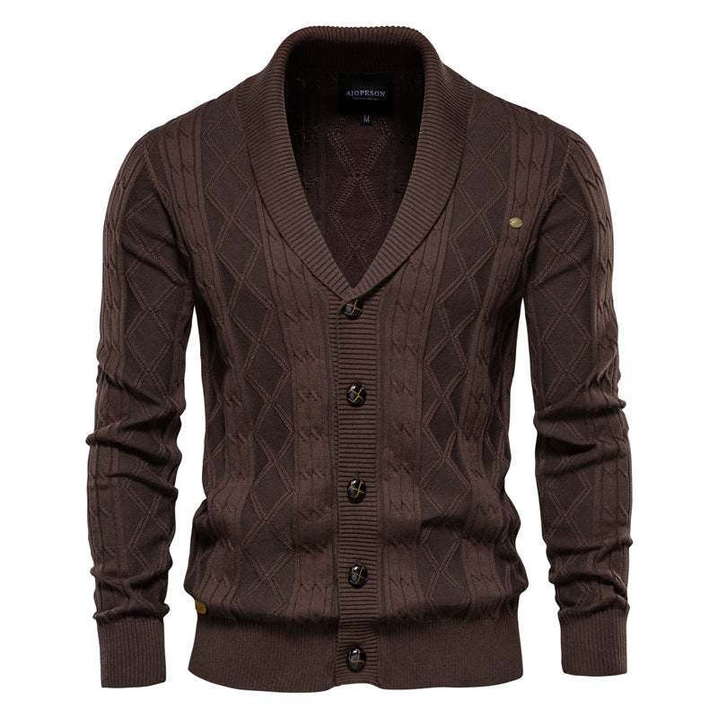 Herren-Strickjacke mit V-Ausschnitt und Farbbesatz – Lässiger, locker sitzender Pullover mit Knöpfen für den Herbst | SW199 