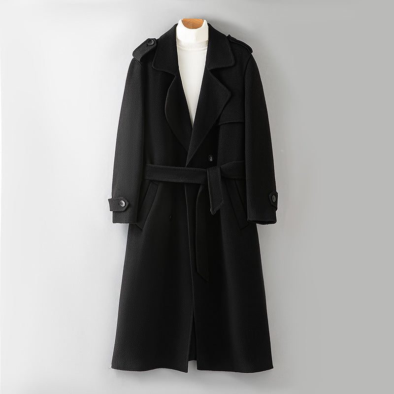 2026 New 100% Wool Double-Faced Long Coat | Men's Handcrafted Overcoat with Belt | Premium Knee-Length Winter Outerwear | 86740
