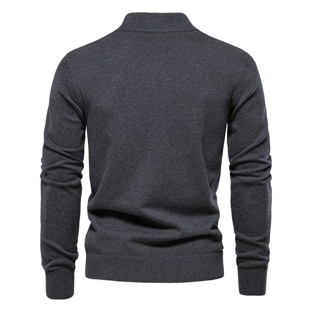 Herren-Strickjacke aus Baumwolle mit Zopfmuster, Taschen, Stehkragen, Button-Down-Pullover | CW61 