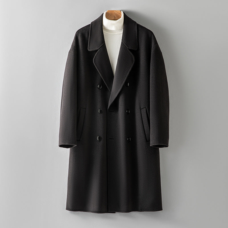 100% Wool Double-Faced Long Coat Men | Premium Tailored Overcoat | Business & Casual Winter Outerwear Wool Trench Coat
