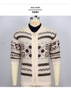 Stilvolle Slim Fit Jacquard-Strickjacke für Herren mit langen Ärmeln, lässiger Reverspullover | SY0013 