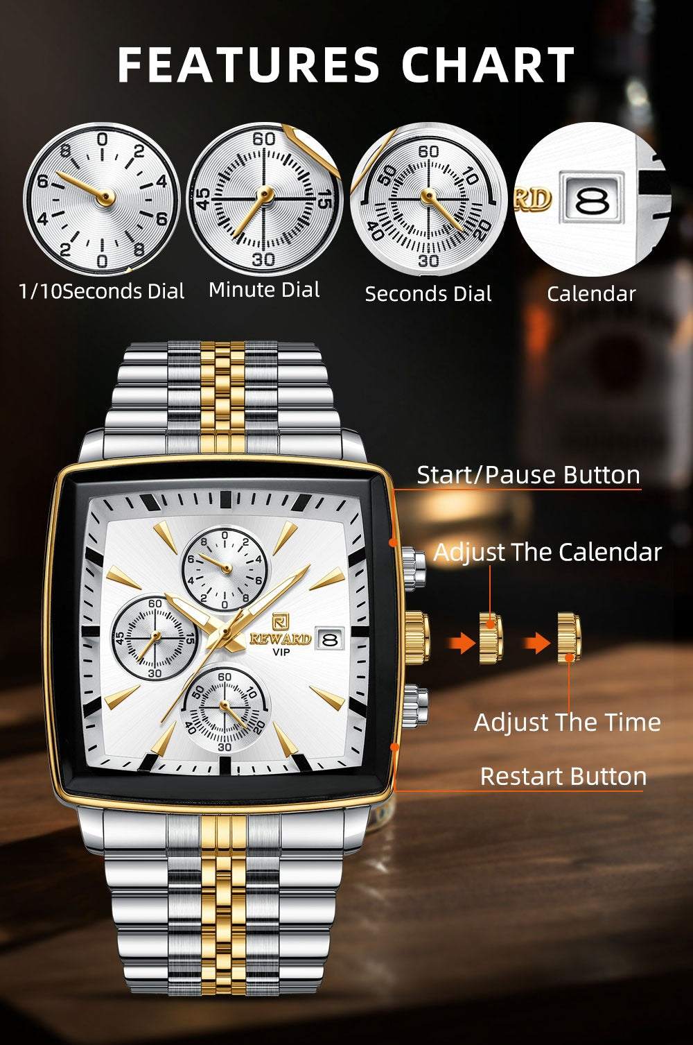 Herrenuhren Quarz Luxus Business Leuchtzeiger Wasserdichte Uhr | RD81100M 