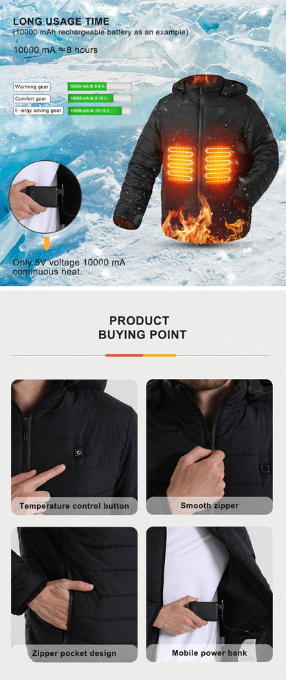 Winter Heated Down Jacket Veste Chauffante Rechargeable Battery USB Electric Heated Hooded Smart Jacket | M09