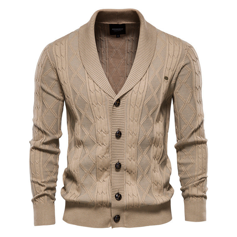 Herren-Strickjacke mit V-Ausschnitt und Farbbesatz – Lässiger, locker sitzender Pullover mit Knöpfen für den Herbst | SW199 