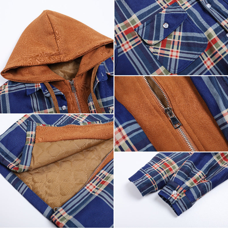Herren-Flanelljacke mit Kapuze und Karomuster, leichte Thermo-Hemdjacke mit Reißverschluss für Herbst und Winter – gemütliche und weiche Oberbekleidung | SY0004 
