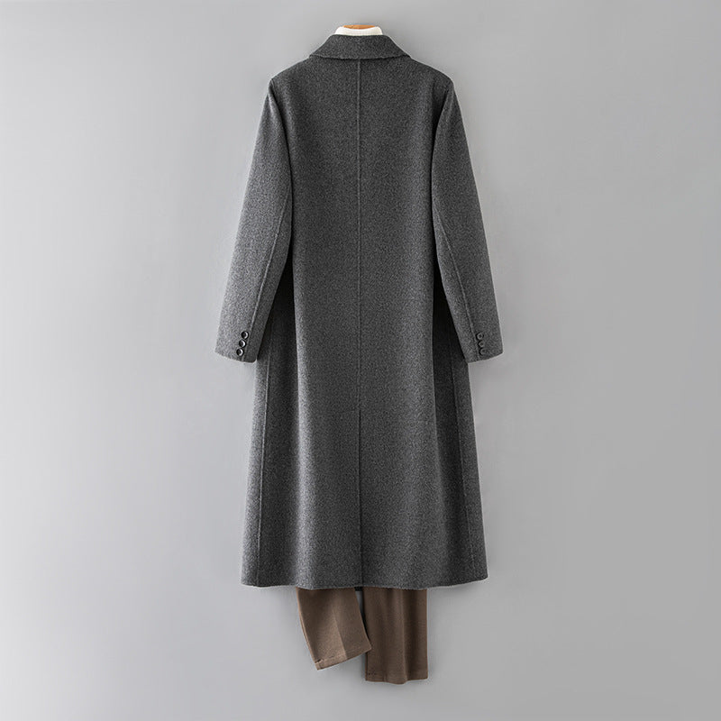 100% Wool Double-Faced Long Overcoat | 2026 Handcrafted Knee-Length Coat with Padded Shoulders | Premium Winter Outerwear | 86767