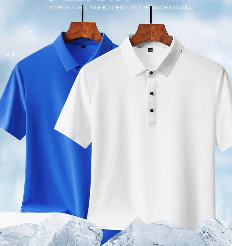 Herren Sommer Nahtloses T-Shirt Aus Eisseide Einfarbig Kurzarm Lässiges Stretch-Poloshirt | Y678 
