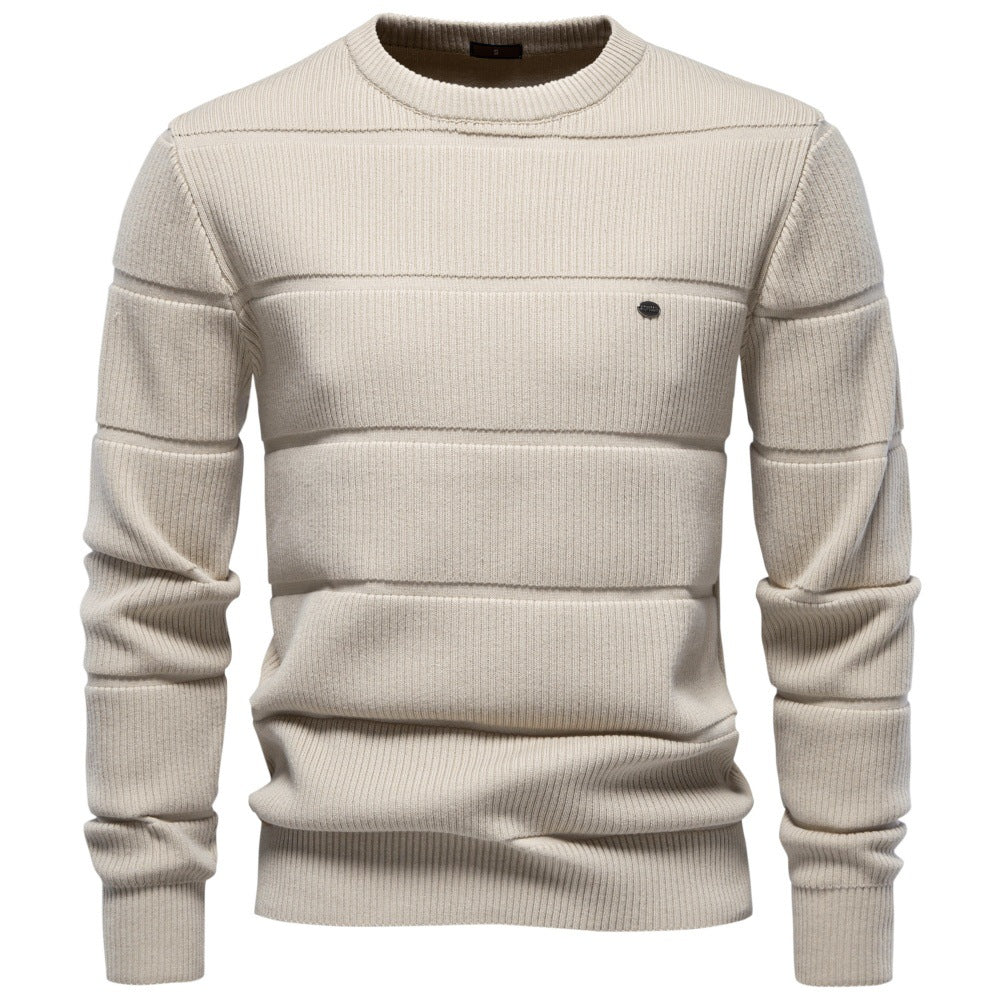 Men's Crew Neck Knit Sweater | 2026 Autumn Business Casual Pullover | Warm Cotton-Blend Jacquard Jumper | SW248