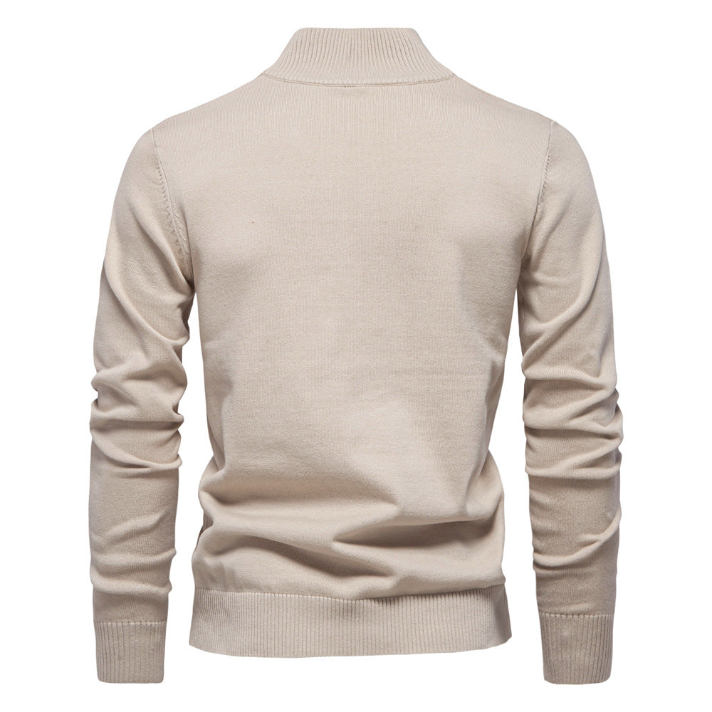 Herren-Pullover aus Baumwolle mit Viertelreißverschluss – Poloshirt aus einfarbigem Strick mit Stehkragen | ZSW-03 